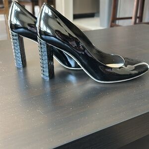 Dior Black Patent Leather pump with Chunky Heels